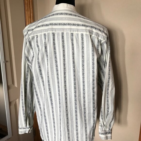 Wah Maker Nehru Collar Button-Down Shirt: Vintage 80s Paisley Navy White Size M - Picture 2 of 10